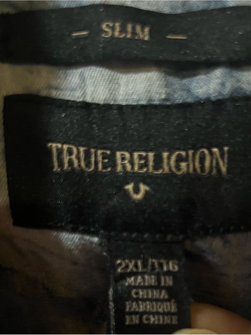True Religion Blue and White Tie-Dye Short Sleeve Button-Up Shirt